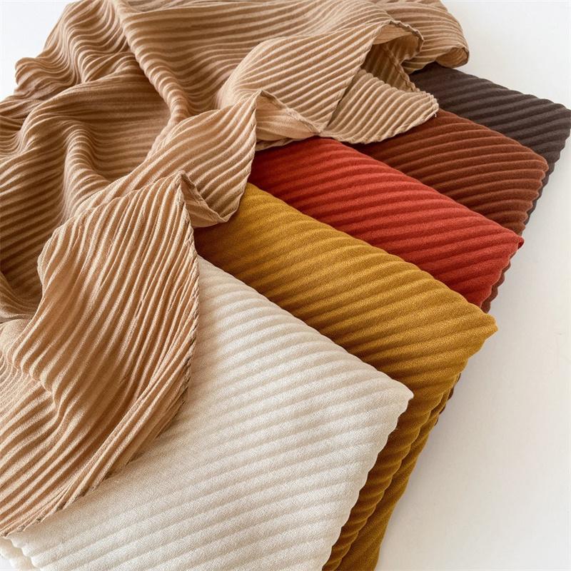 90*90Cm Pleated Square Scarf Hijabs Women Soft Cotton Linen Shawl Simplicity Solid Handkerchief Female'S Crinkle Hijab Turban