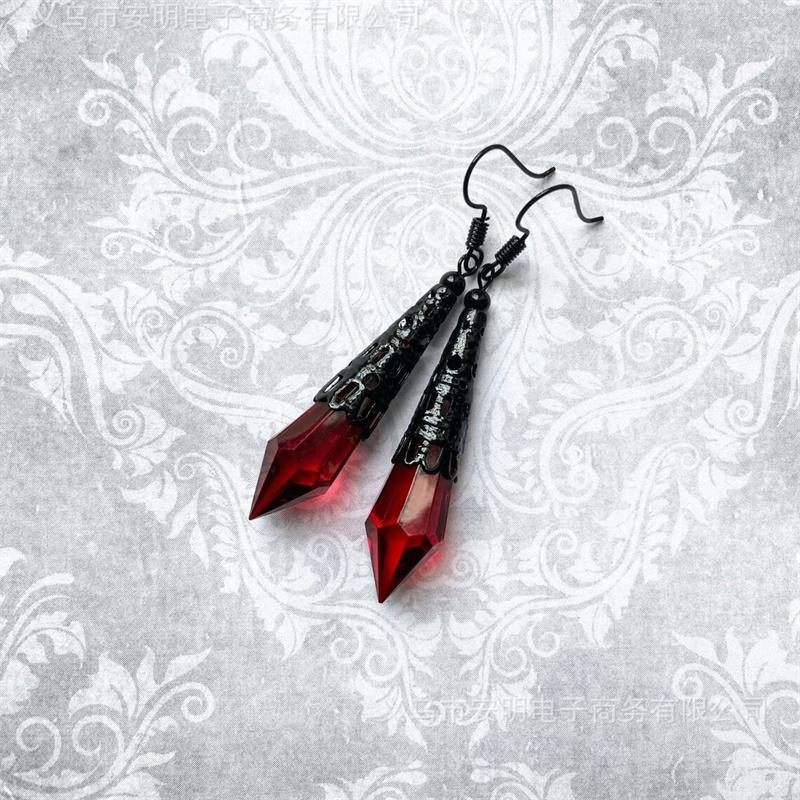 Vintage Red Crystal Teardrop Pendant Earrings For Women Gothic Style Zircon Gift Accessories