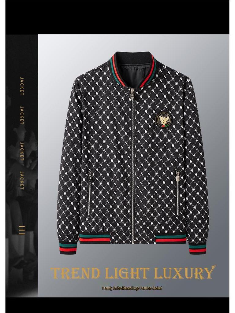 Europeisk Vår/Höst Herr Casual Jacka med Baseballkrage och Bokstaven S Tryck