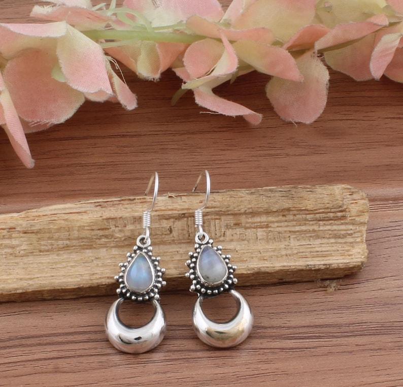 Solid 925 Sterling Silver Moonstone Gemstone Boho Designer Earring Drop Dangle Earring Gift For Bridal