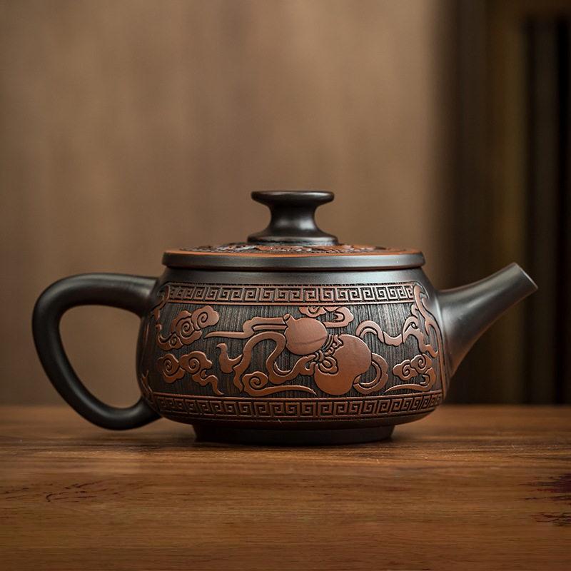 Jianshui Clay Purple Pottery Teapot Hand Painted Antique Relief Teapot Household Teapot Kungfu Tea Set Kettle