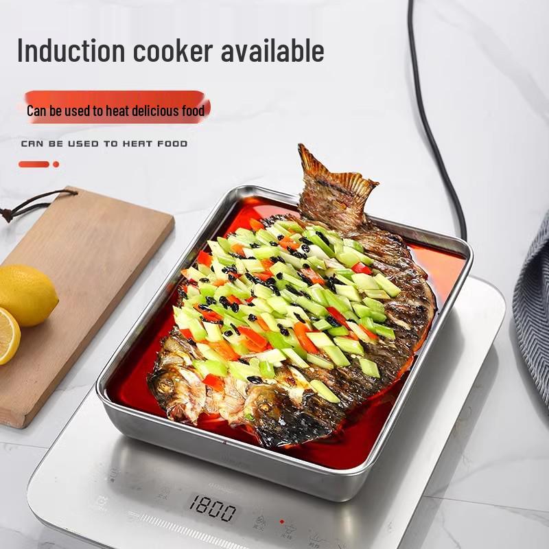 Stainless Steel Square Tray with Lid and Fresh-Keeping Magnetic Box, Towel Display, Rectangular Basin
