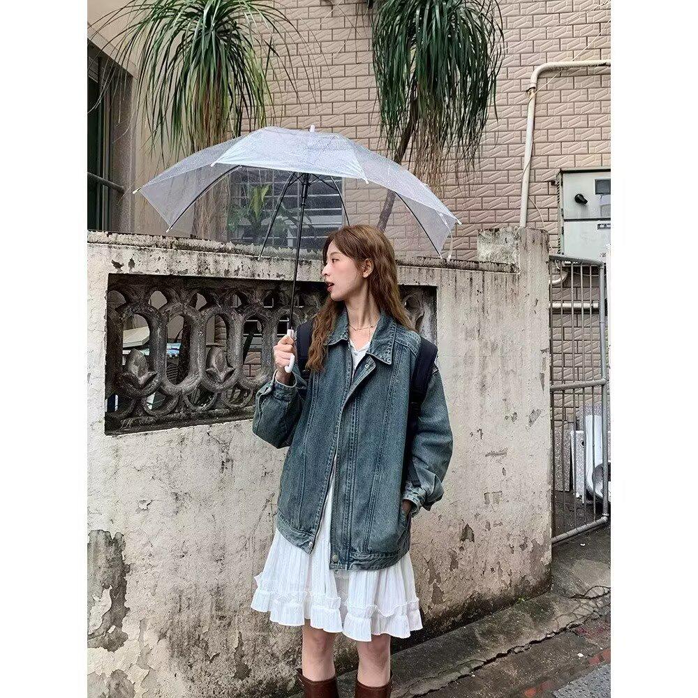 Retro Washed Distressed Denim Jacket - Women's 2025 Spring/Autumn Collection