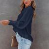 Women Loose Solid Color Button Down Shirt with Pleated Lantern Sleeves