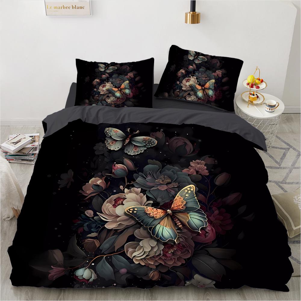 Butterfly 3D Printed Pattern (Three-piece Set) Single Double Queen Quilt Cover Pillowcase Bedding Set