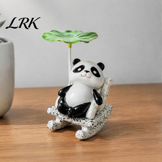 Lotus Leaf Shade Decor Rocking Frog Panda Figurine, Cute Resin Bobble Chair with Design, Unique Holiday Gifts Stress Relief Desk Ornament for