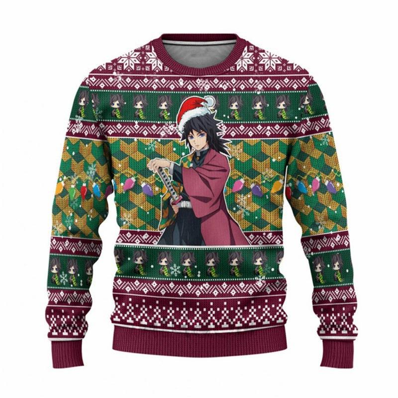 Demon Slayer 3D Print Casual Base Layer Shirt Christmas Loose Crew Neck Sweatshirt 0054