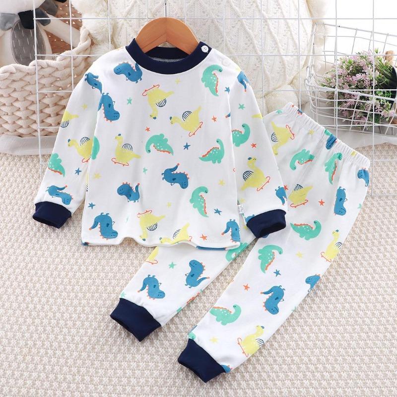 Winter Kids Long Sleeve O Neck T Shirt Pants Set Casual Baggy 2pcs Suit Cotton Cartoon Printes Outfit