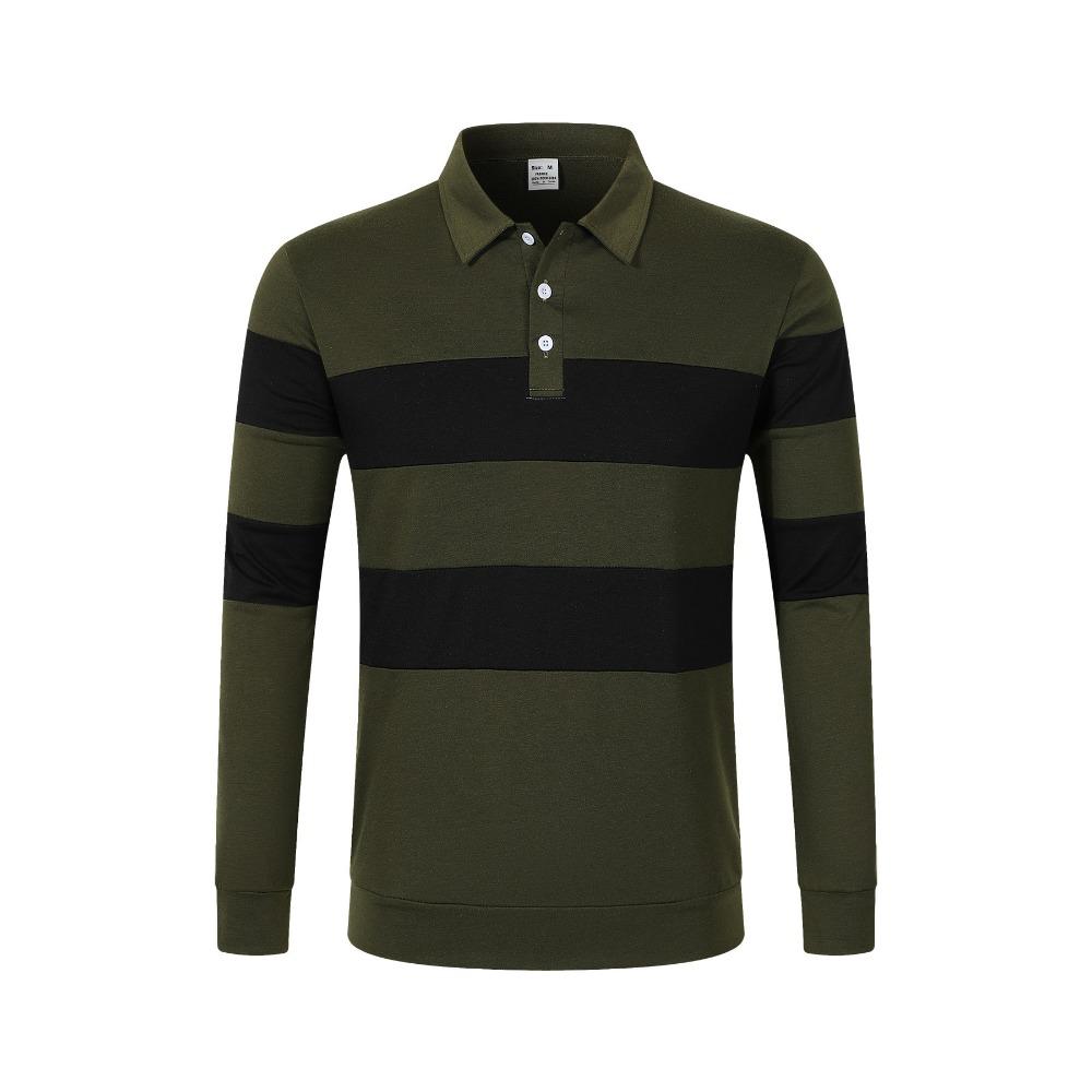 Herren Langarm Gestreiftes Revers Freizeit T-Shirt Poloshirt