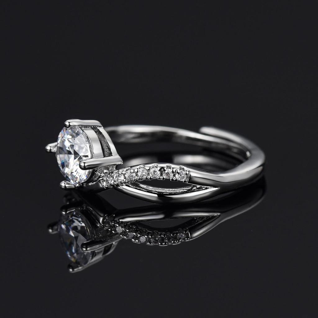 WishKJ Six-Claw Women's Engagement Ring - 1 Carat Simulated Diamond, Eight Hearts and Arrows Cut