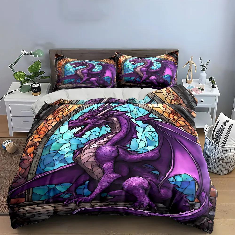 Purple Dragon Decor Set Soft Comfortable Duvet Cover Bedding Set Included 1*Duvet Cover & 2*Pillowcases gift