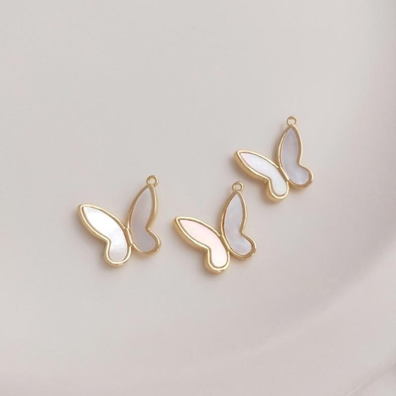 14K Gold Color Inlaid Natural Mother Shell Butterfly Pendant Handmade Diy Bracelet Earrings Necklace Collarbone Chain Pendant белый