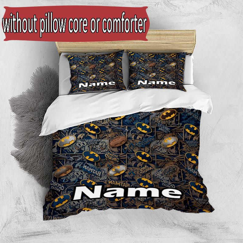 3pcs Duvet Cover Set (1*Duvet Cover + 2*Pillowcase, Without Core), Custom Name Batman Pattern Bedding Set, Home Bedroom Decor Gift