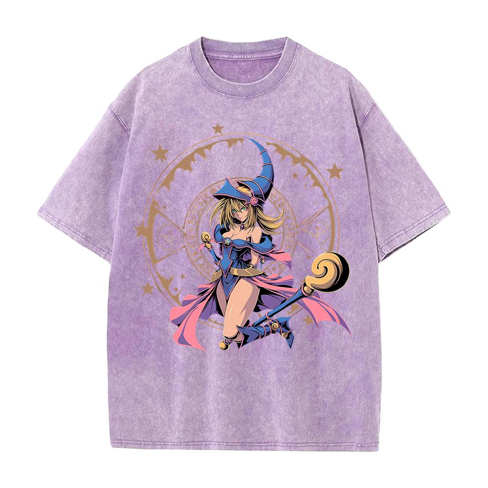 Harajuku Anime YuGiOh Tshirt Summer Short Sleeve Tee Shirt Dark Magician Girl Vintage Washed Cotton Tops Men Women Clothing