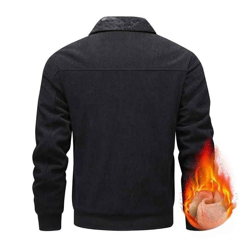 Men's Winter Warm Corduroy Jackets With Fleece Lined Lightweight Windproof Coat With Pockets Lapel Collar Work Jacket for Men Thermal Cargo Jacket