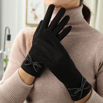 Ladies Winter Accessories Cold Protection Bow Solid Color Women's Gloves Touch Screen Gloves Korean Style Mittens German Fleece
