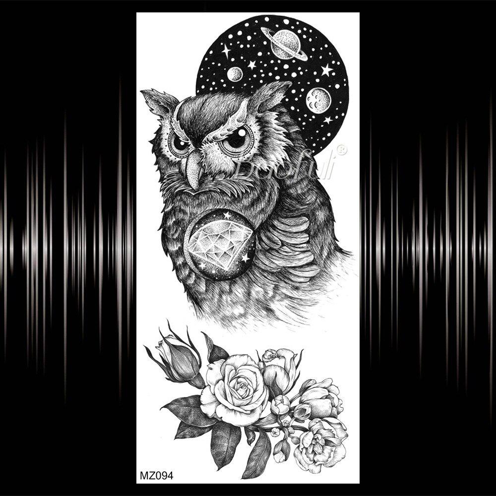 Diamond Rhombus Owl Temporary Tattoos For Women Moon Flower Body Art Arm  Tattoos Fake Hummingbird Rose Peony Tattoo Sticker, image size:1000x1000