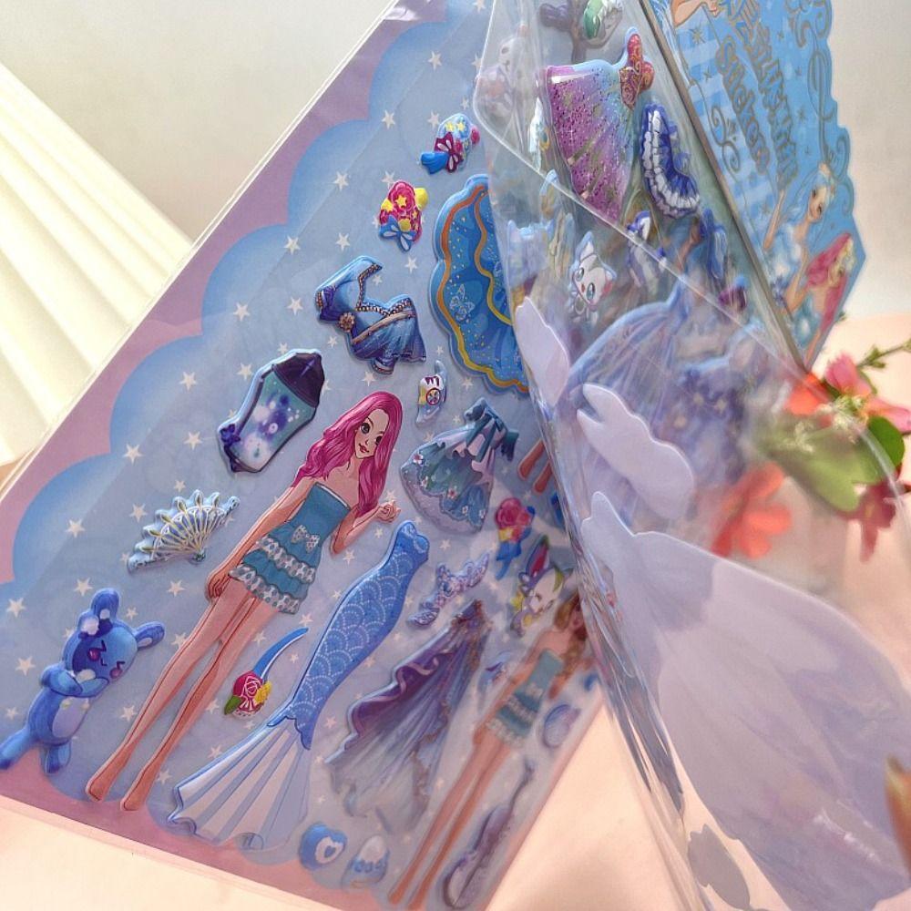 2 Sheets/Bag Decorative Princess Dress Up Sticker Cartoon 3D Puffy Stickers  Children