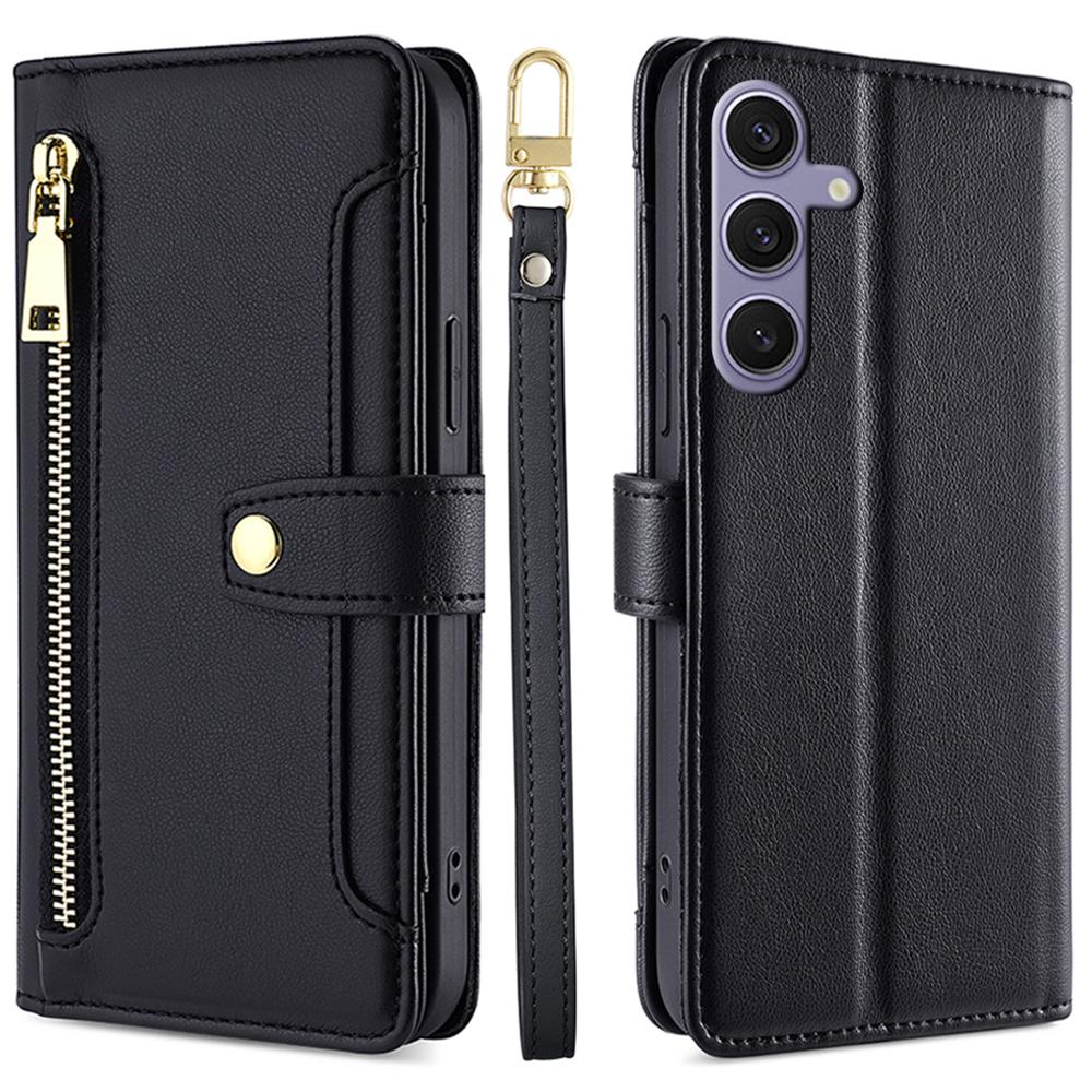 For Samsung Galaxy S24+ Cell Phone Cover Magnetic Leather Phone Case Phone Stand with 2 Straps