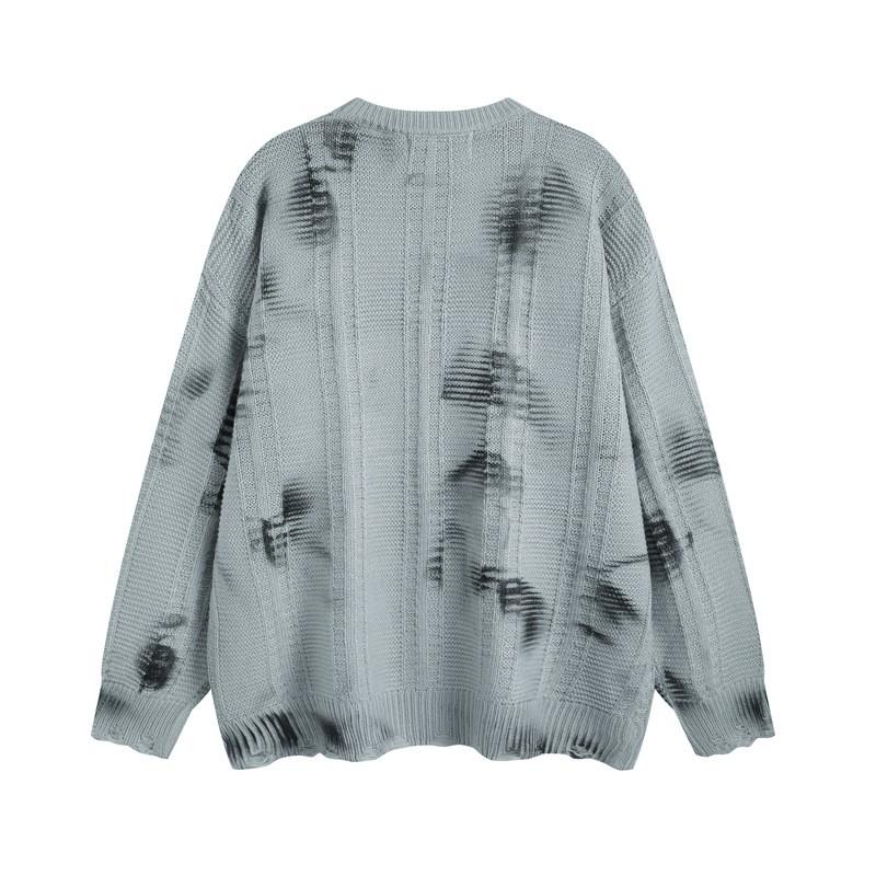 Oversized Cropped Knit Sweater With Distressed Hem Tie-Dye Unisex Streetwear