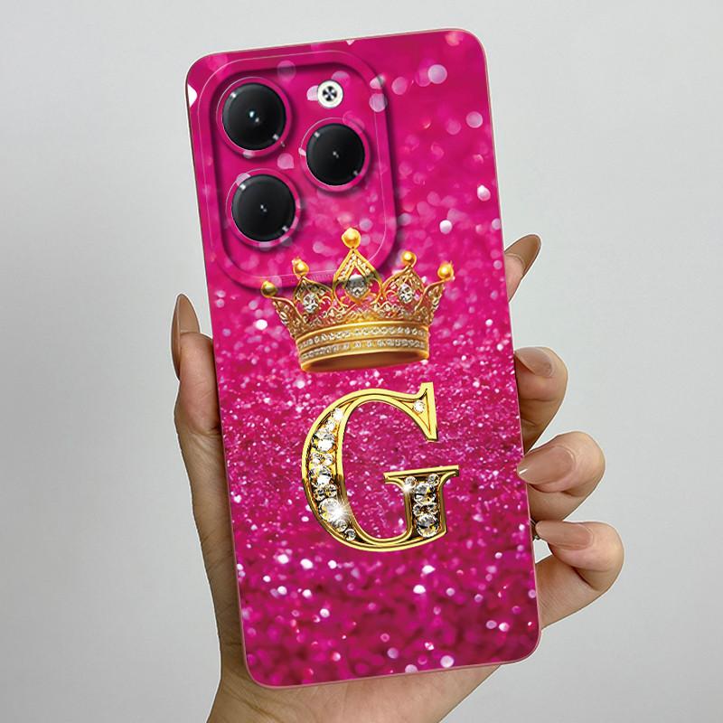 Case For Infinix Hot 40 Pro 40i Crown Letter Funda Soft Liquid Silicone Back Cover For Infinix Hot40 Hot40i 40Pro Bumper Shell