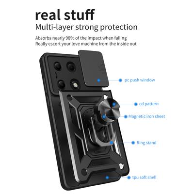 Dla Xiaomi Redmi Note 13 Pro 4G/Poco M6 Pro 4G Etui na telefon Przesuwana osłona obiektywu Odporna na wstrząsy obudowa PC+TPU