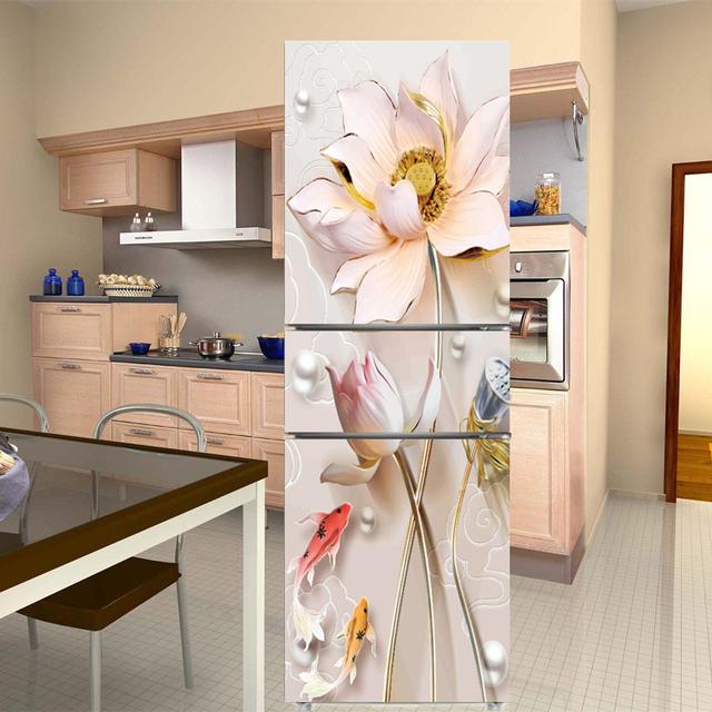 Weiße Blumen-Kühlschrank-Türdekorationen, elegante Blumen, Kühlschrank-Aufkleber, selbstklebende Wandaufkleber, Vinyl-Tapete, Wandkunst