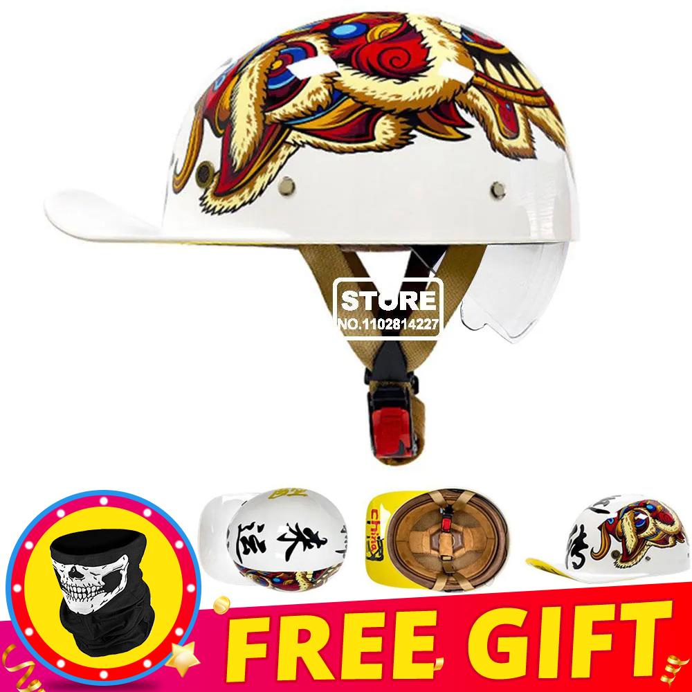 Retro Motorcycle Helmet DOT Certification Protection Cap Vintage Men Women Baseball Cap Half Helmet Riding Racing Moto Helmets