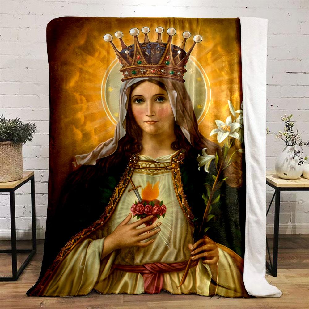Our Lady of Sorrows Sacred Heart Lily Crown Blanket  Printed Blanket for Living Room Bed Couch lunch break Blanket for Friend's festival Gift