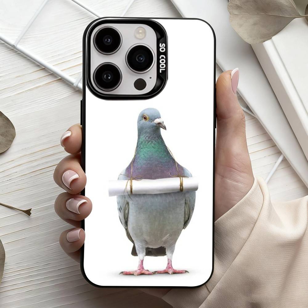 Funny P-Pigeon Mischief   Phone Case For iPhone17,16,15,14,13,12,11 Plus,Pro Max Black Candy Silver Plated Cover