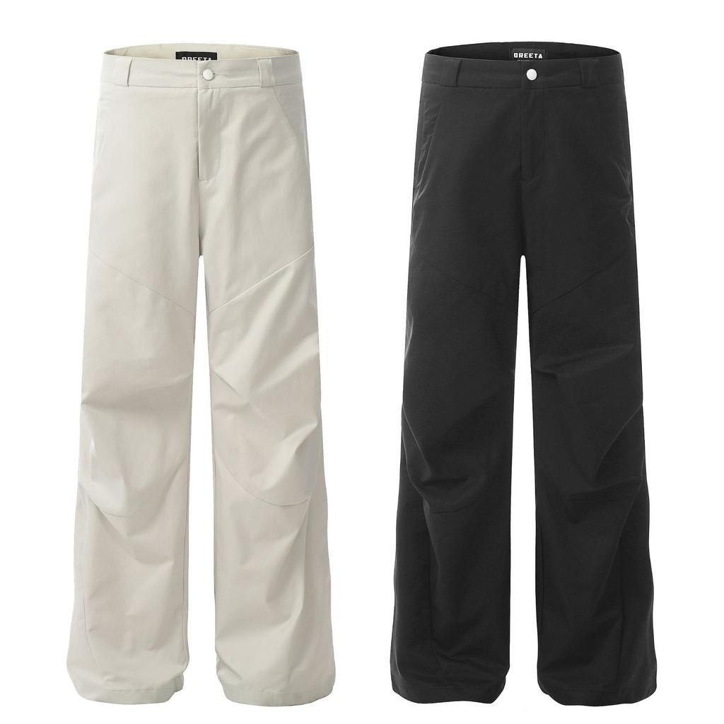 Men'S High Street Niche Personality Drawstring High Waisted Work Pants Trendy Brand American Pure Cotton Wide Leg Work Pants