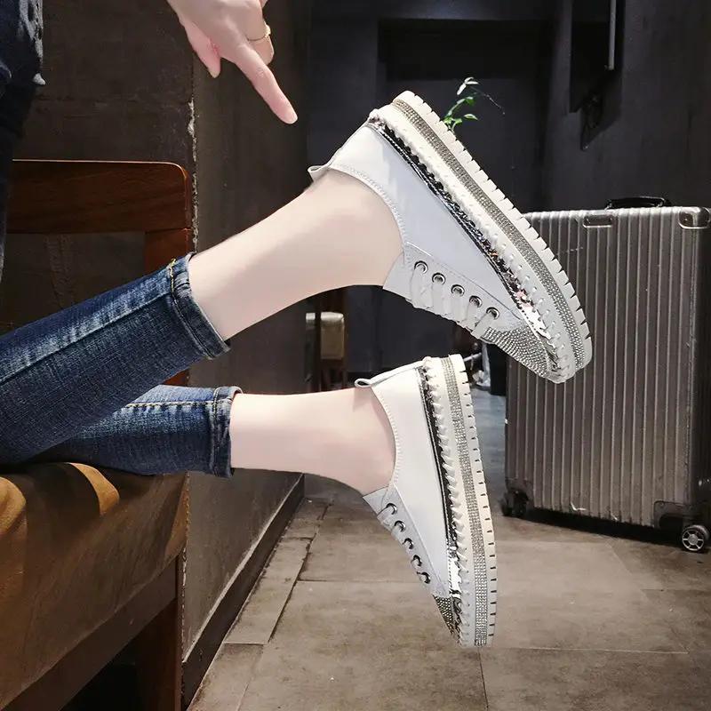 Fashion Low Loafers Whit With Crystals Rhinestone Ladies Shoes Lace Up Diamond Women Footwear High On Platform Urban High Quality Price