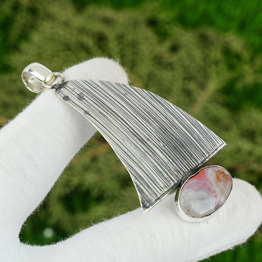 

Sterling Silver Crazy Lace Agate Gemstone Handmade Bezel Art Deco Trendy Pendant