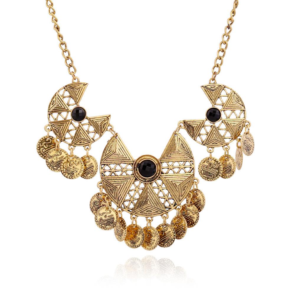 Bohemian Vintage Necklace For Women Gypsy Double Chain Coin Ethnic Tribal Statement Necklace Turkish Jewelry Collier