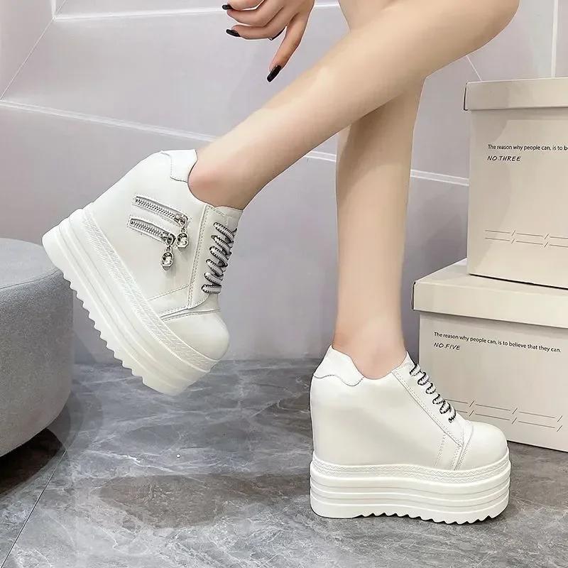 Fashion Fall Women Pumps Vintage Round Toe Wedges Female High Heel Shoes Sexy Nightclub Platformance Increased InternaI 10CM Shoes Black