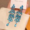 Exaggerated Blue Diamond Leaves Tassel Leaves Long Earrings Earrings, Dress Dinner Women's Accessories