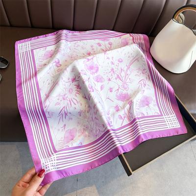 Korean Light Sweet Imitation Silk Printing Silk Scarf Square Scarf High-end Shawl Sunscreen Neck Small Square Scarf Headscarf Female