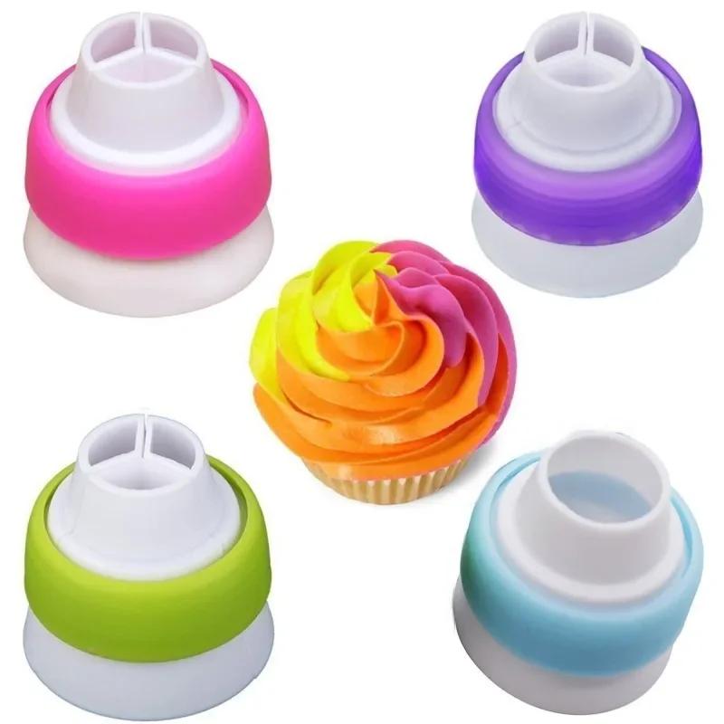 Cake Decor Tool For Cupcake Cookie Baking, 3 Hole 3 Color Tri - Color Cream Coupler