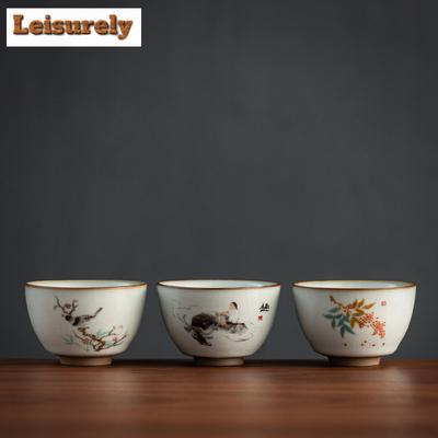 100ml Eisen Reifen Ru Ofen Porzellan Teetasse Antike Teeschale Probierbecher Teeverkostung Persönliche Tasse Chazhan Meistertassen Teeset