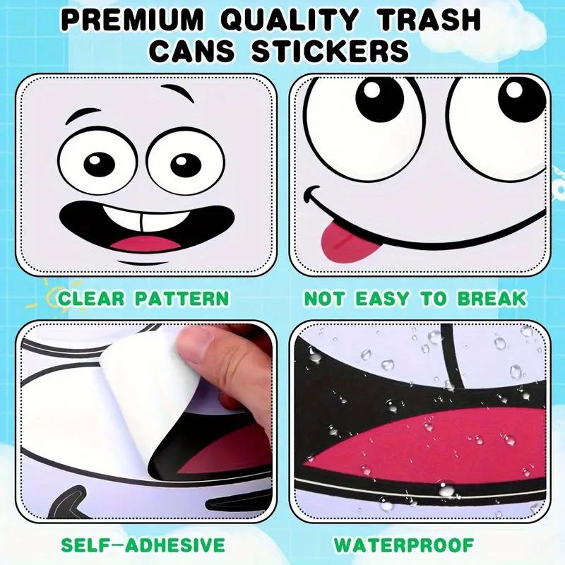 4 sheets/Set Cartoon Face Stickers,Self-Adhesive, Plastic Surface Compatible,Home Decoration Suitable for Trash Can, oilet Decor