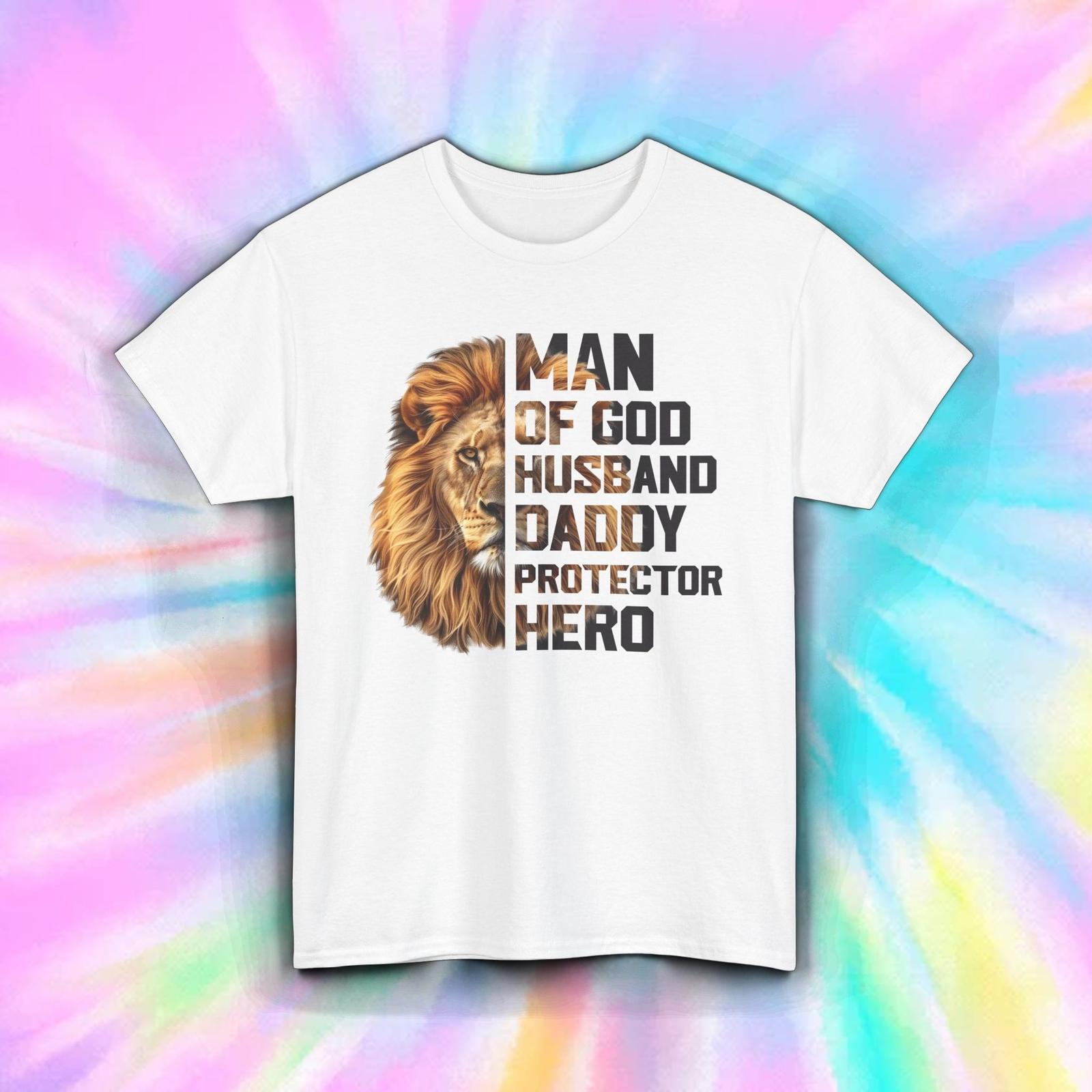 Man of God Lion Shirt Husband Daddy Hero Protector Christian Tee S-5XL XL