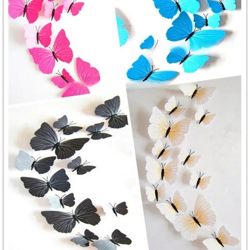 Free Shipping 12pcs PVC 3d Butterfly Wall Stickers Home Decor Plain Red Color Butterflies Decals Decoration