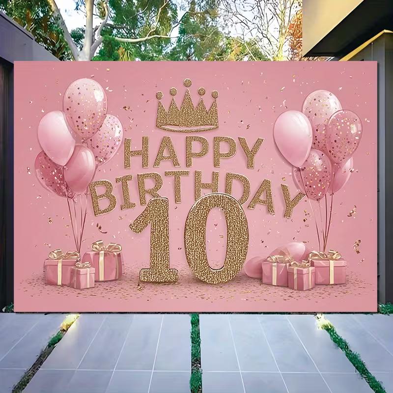 

2D Rose Gold Number 10 Happy Birthday Backdrop Banner Party Decoration for Girls 47.2x31.5inch/120*80cm
