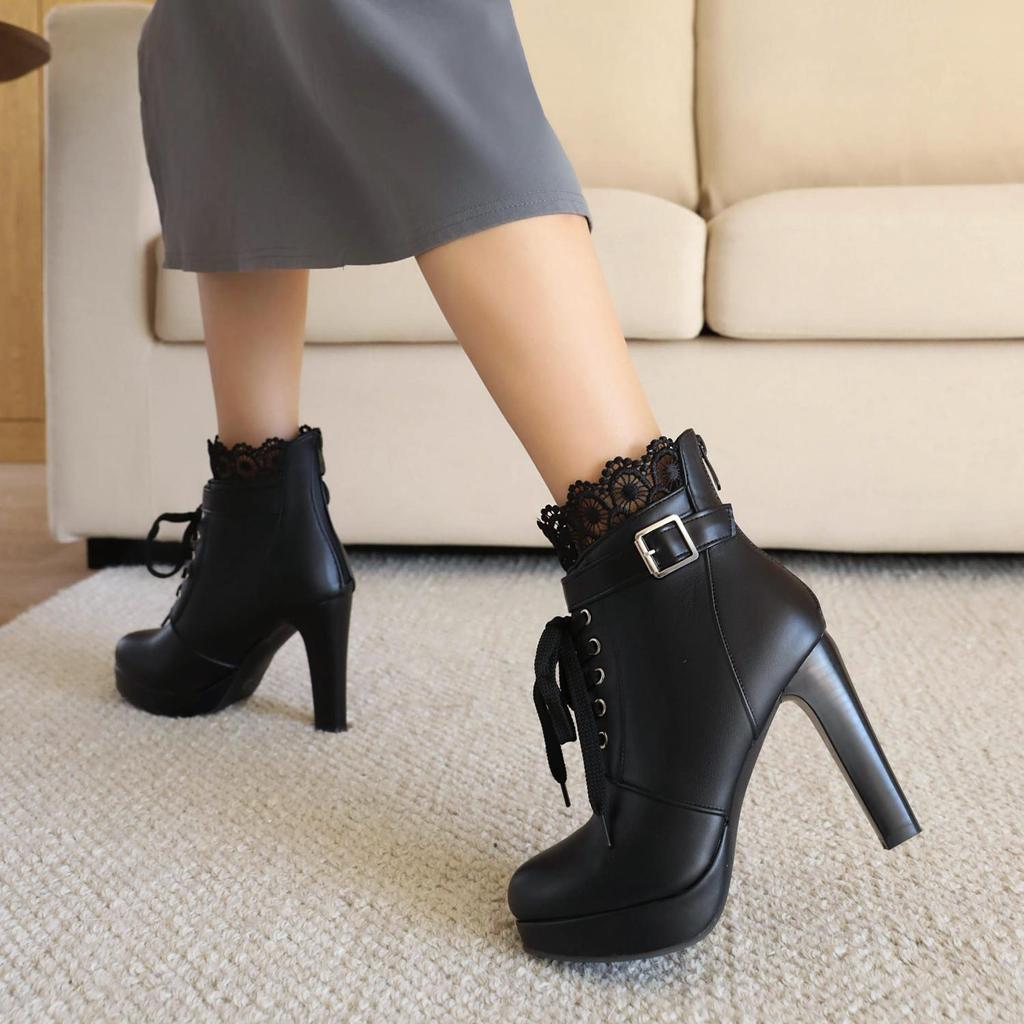 7/Damen-Kurzstiefel mit hohem Absatz, Herbst und Winter, neue Mode, wasserdichte Plattform, dicker Absatz, kurze Stiefel, große Damenstiefel