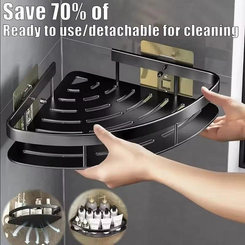 Estante de aleación de aluminio para champú Estante de baño Organizador de almacenamiento de maquillaje Estante de ducha Accesorios de baño Estante de esquina para pared sin taladro