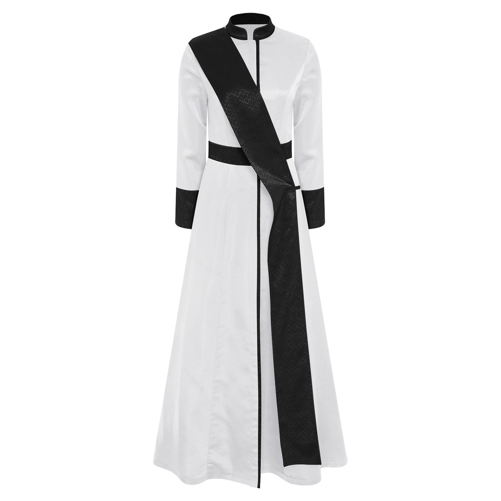 

Women Priest Robe Cosplay Costume Front Zipper Long Sleeve Jacquard Stole Pastor Vestments Church Role M білий