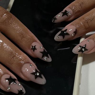24 Kusů Nositelné Kousky Nail Artu Umělé Nehty Hvězda Bodový Vrták Nálepka na Nehty Evropský a Americký Kousek Nail Artu