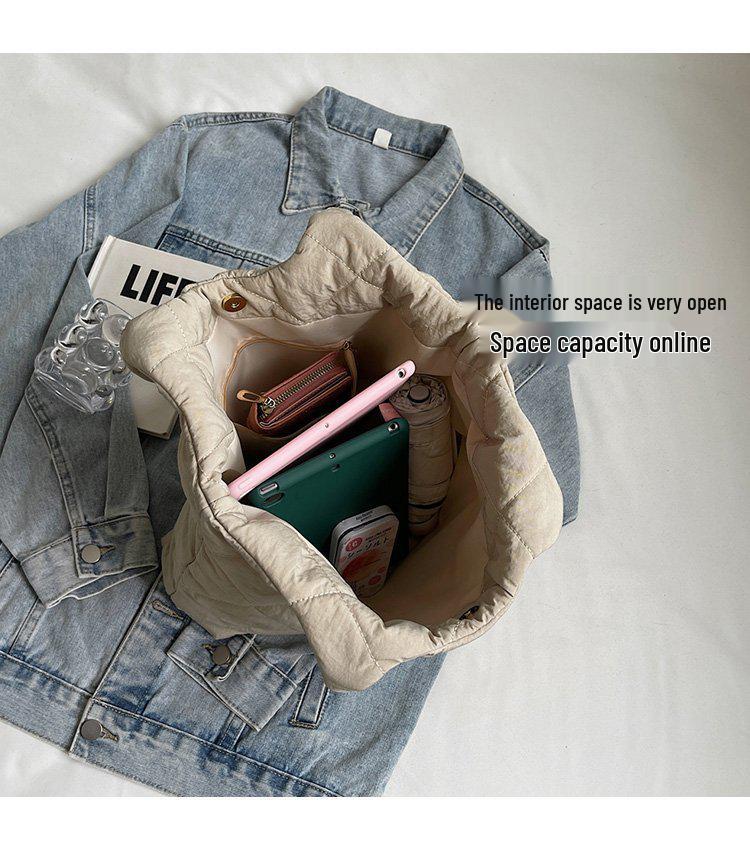 Korean Style Quilted Cotton Tote Bag - Large Capacity, Casual Shoulder Bag for Autumn/Winter 2025.