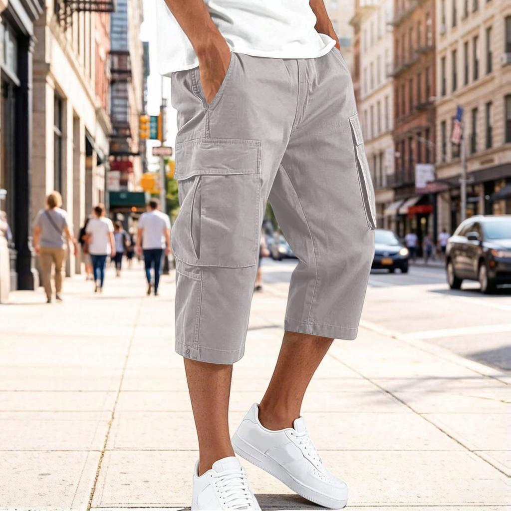 Men Cargo Shorts with Drawstring Waist Multi Pocket Design Casual Mid Length Workwear Pants for Outdoor Activities and Everyday Use