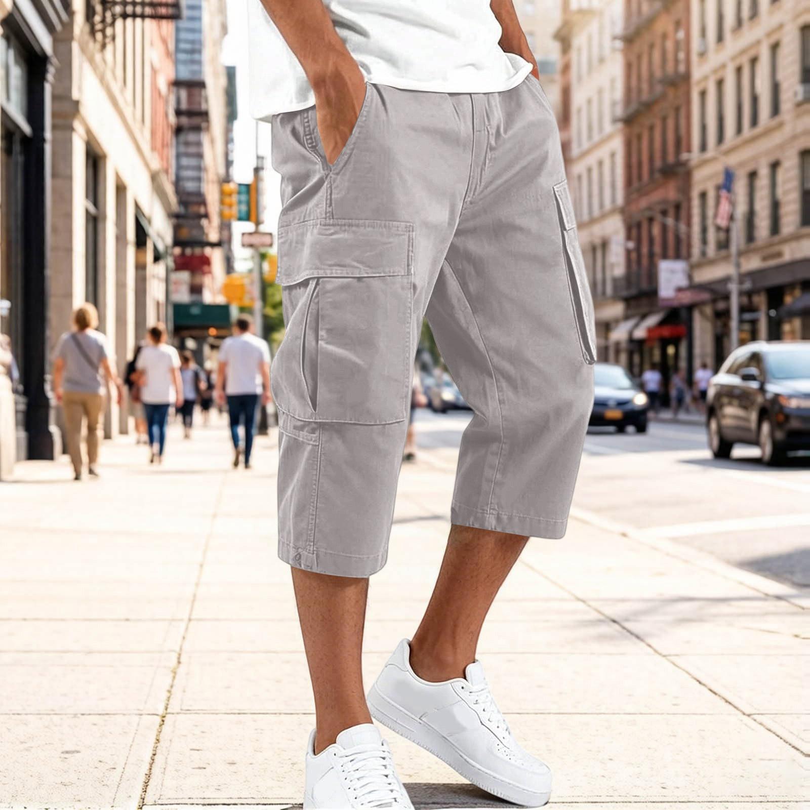 Xingben Six Heren Cargo Shorts met Trekkoord Taille Meerdere Zakken Ontwerp Casual Middellange Werkbroek voor Buitenactiviteiten en Dagelijks Gebruik M beige